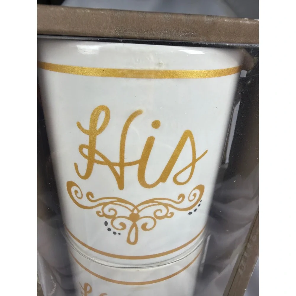 Pier 1 Imports His and Hers Mug Set Unisex OS White Gold‎ Ceramic Wedding Gift
